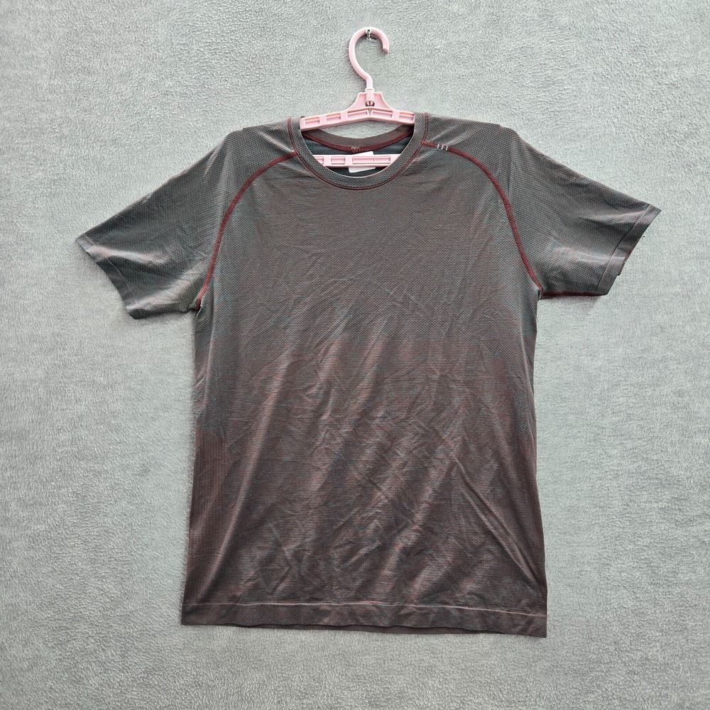Lululemon Men Activewear Shirt Blue Medium Ombre Live In Practice Short Sleeve